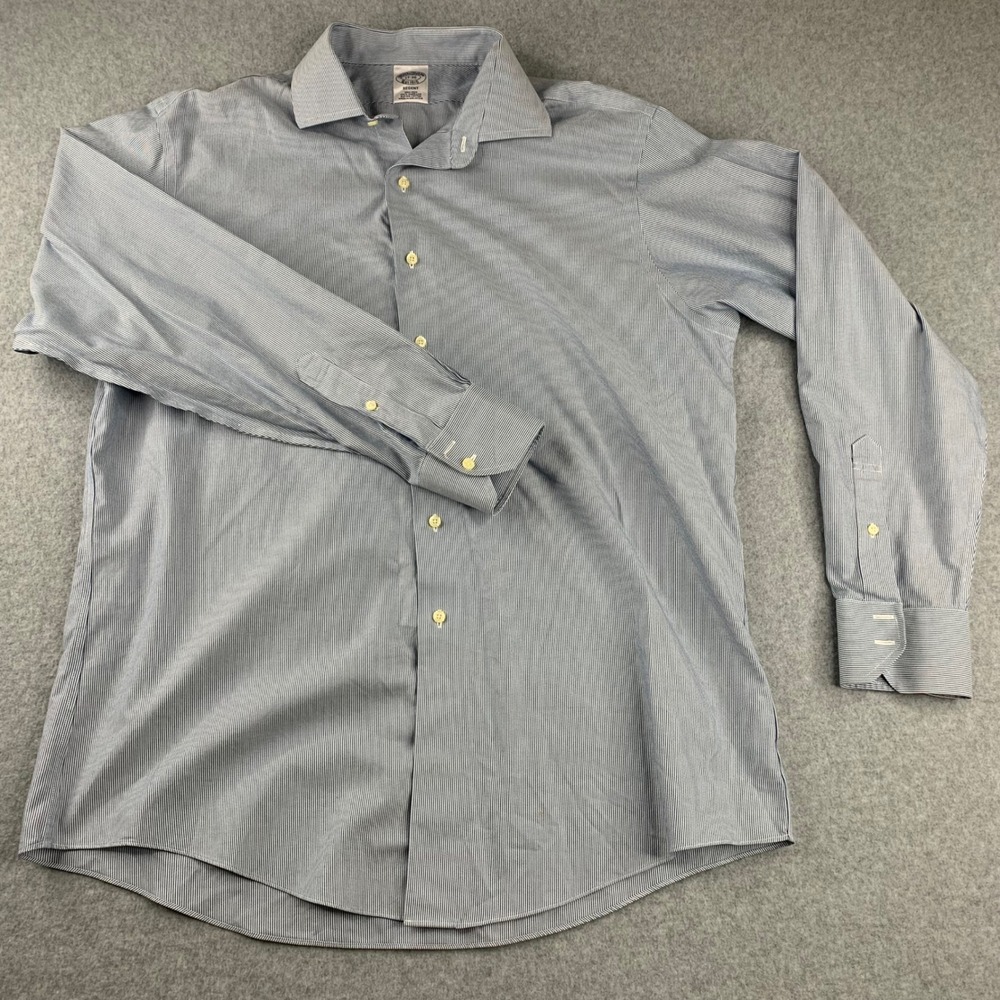 Brooks Brothers Dress Shirt Mens 17-36 Blue Micro Stripe Regent Non-Iron Cotton